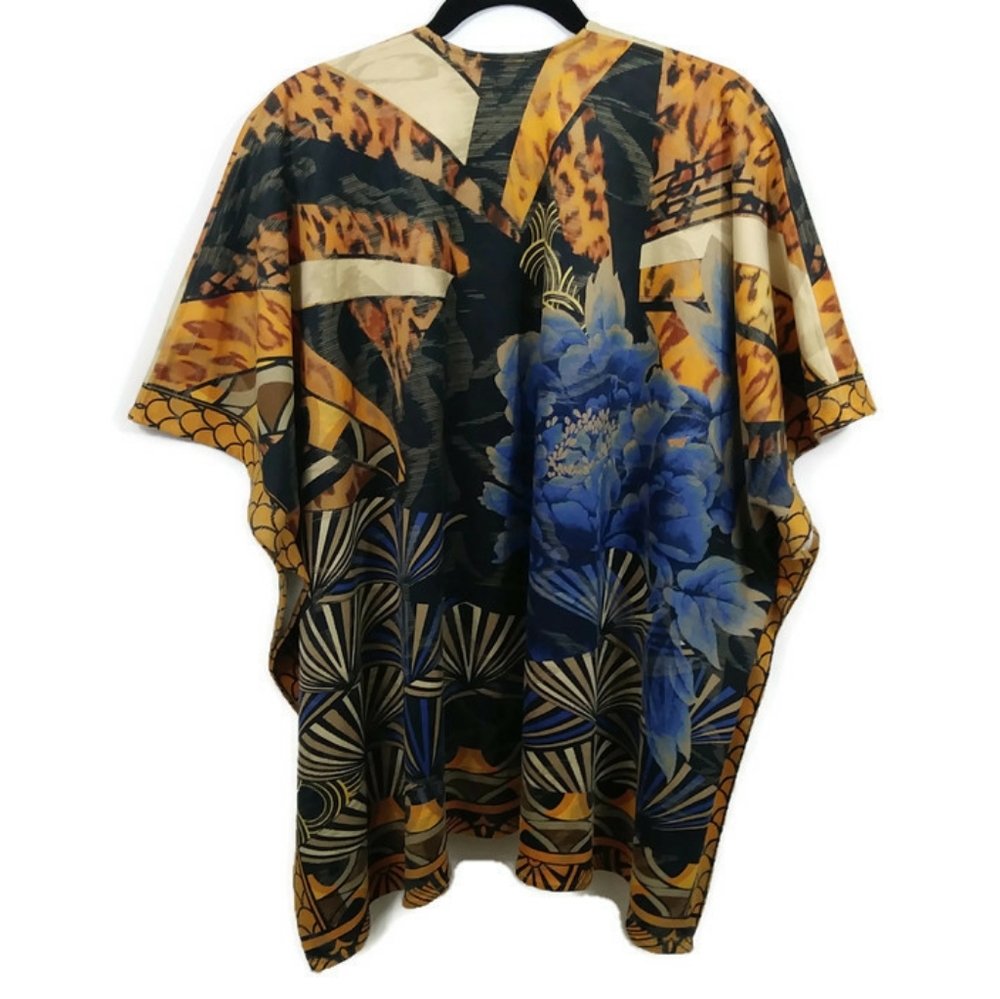 Chico's Cheetah Festival Ruana Open Front Wrap Kimono Poncho One Size - Picture 15 of 16